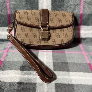 Vintage Dooney & Bourke Tan and Brown Monogram Wristlet